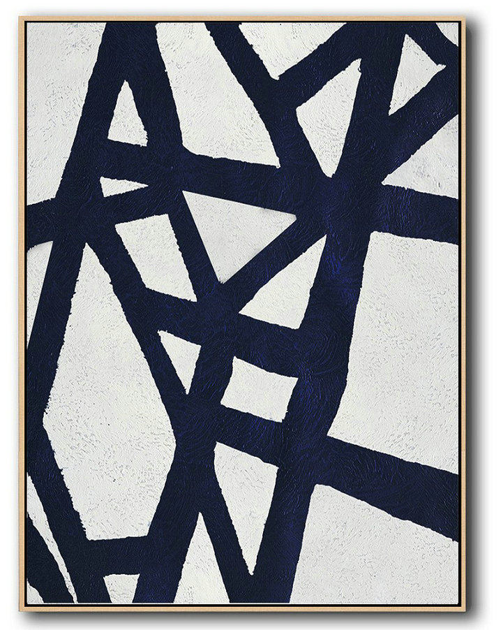 Buy Hand Painted Navy Blue Abstract Painting Online,Huge Abstract Canvas Art #E5K8